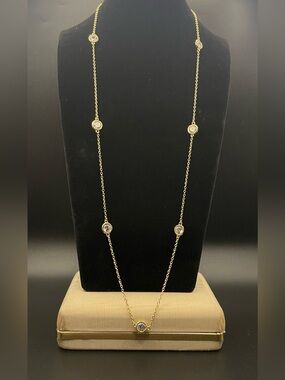 CZ bu Kenneth Jay Lane gold bezel station necklace 25”